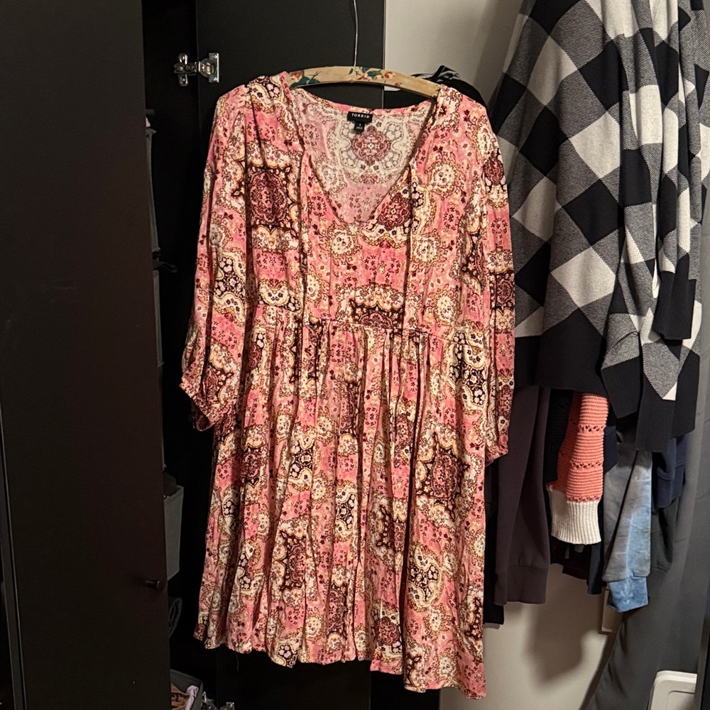 Torrid Pink and Brown Floral Long Sleeve Dress